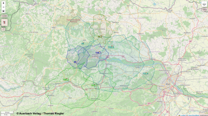 Sendegebiet von Stadtradio Krems, das sich nun Stadtradio 1 nennt
