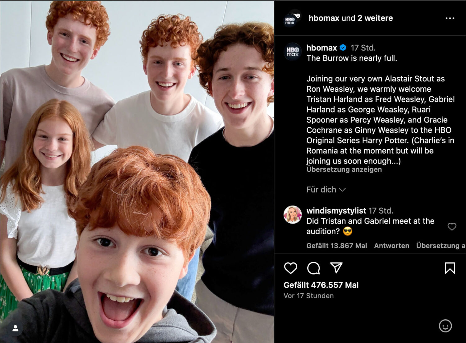 Die Weasleys in der neuen Harry-Potter-Serie