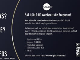 Sat.1 Gold HD ist auf Astra über eine neue Frequenz zu empfangen