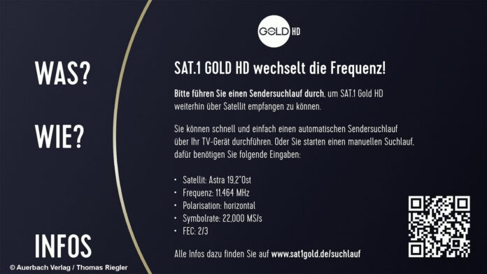 Sat.1 Gold HD ist auf Astra über eine neue Frequenz zu empfangen Sat.1 Gold HD ist auf Astra über eine neue Frequenz zu empfangen