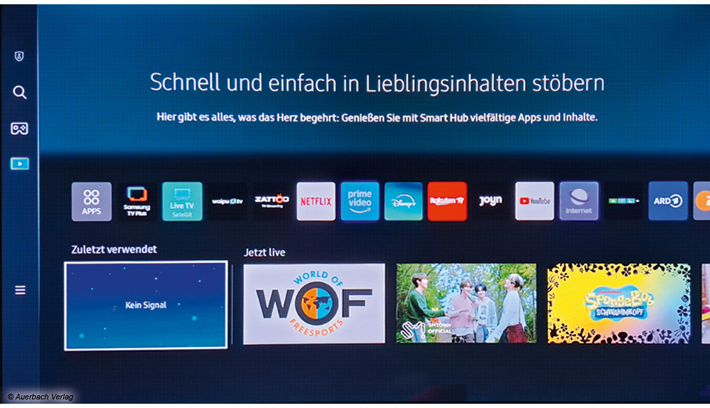 Die Startseite ist gut strukturiert, positiv fällt auf das die letzten Apps, Sender oder Anschlüsse direkt aufgelistet werden